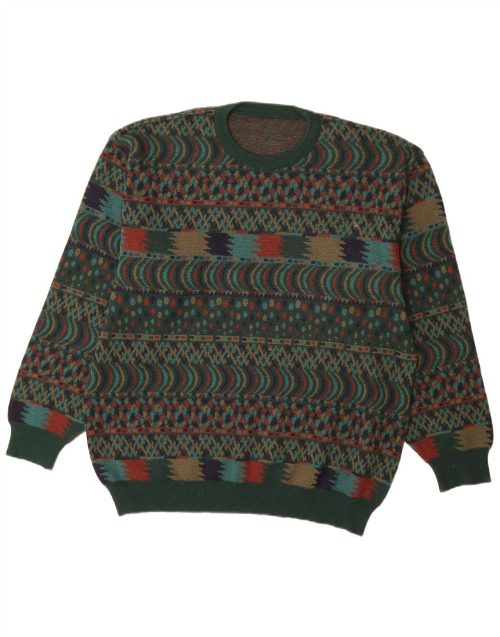 VINTAGE Ανδρικό πουλόβερ με λαιμόκοψη IT 54 XL Green Fair Isle Wool
