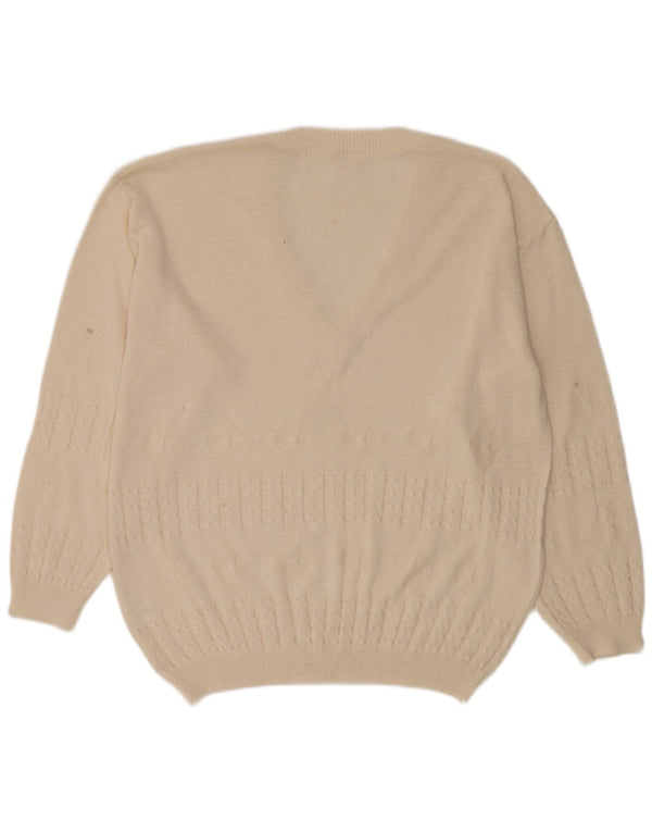 Vintage Ανδρικό πουλόβερ με λαιμόκοψη IT 56 XL Λευκό βαμβακερό