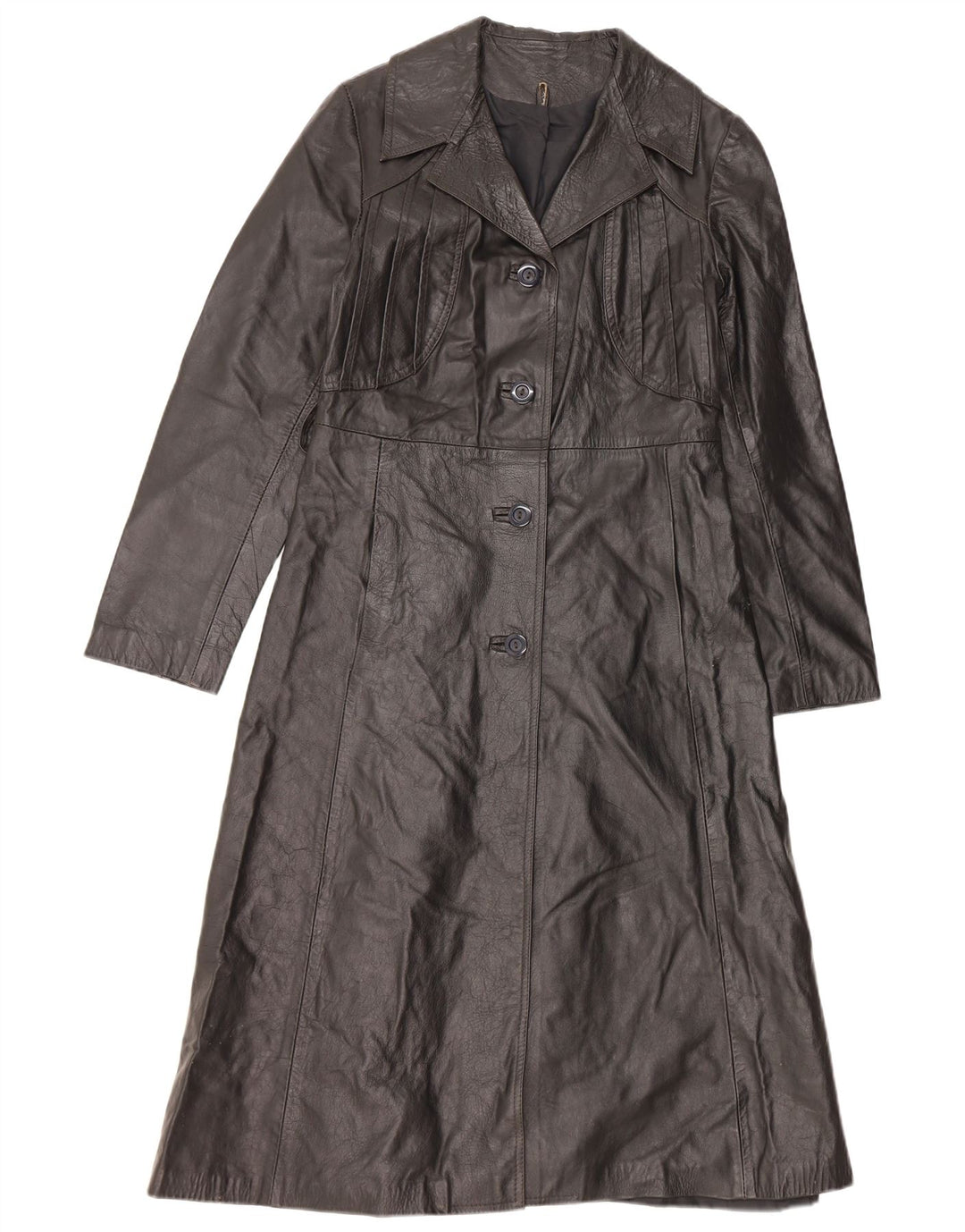 VINTAGE Γυναικείο Δερμάτινο Παλτό UK 10 Small Black Leather