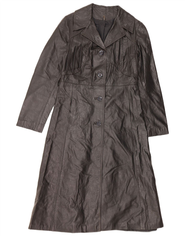 VINTAGE Γυναικείο Δερμάτινο Παλτό UK 10 Small Black Leather