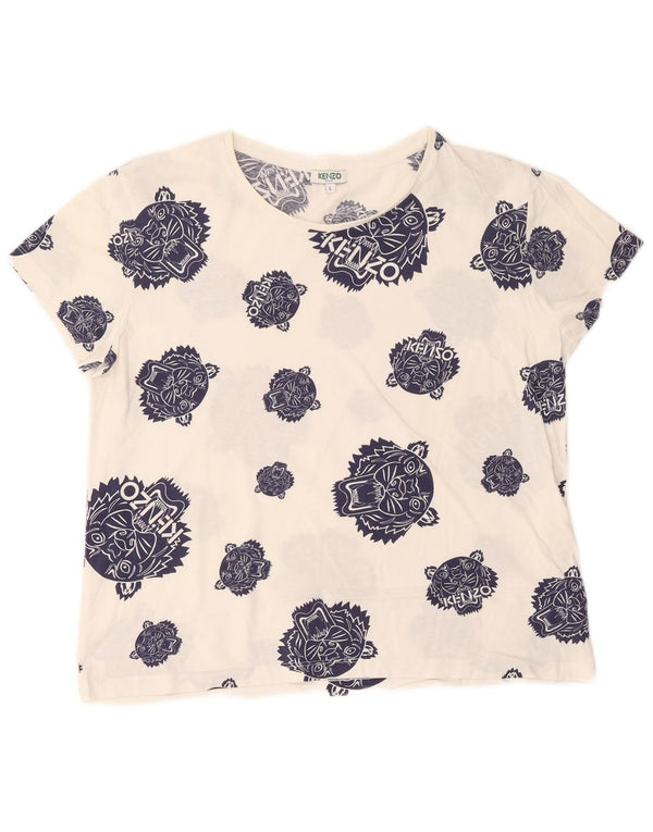 Γυναικείο γραφικό μπλουζάκι Kenzo Top UK 16 μεγάλο λευκό βαμβακερό
