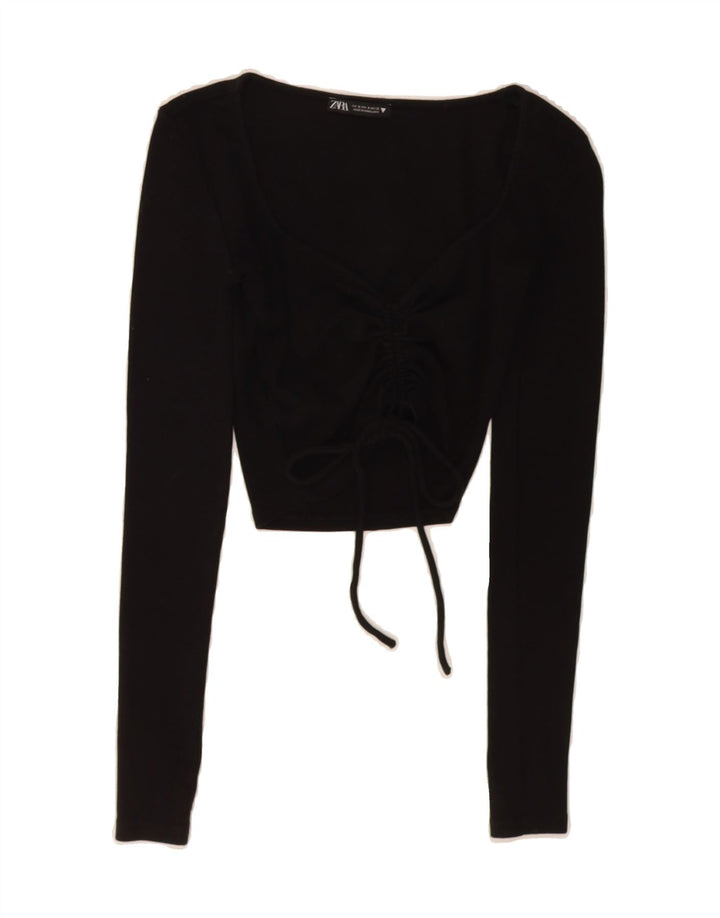 ZARA Womens Crop Top Long Sleeve UK 8 Small Black Vintage Zara and Second-Hand Zara from Messina Hembry 