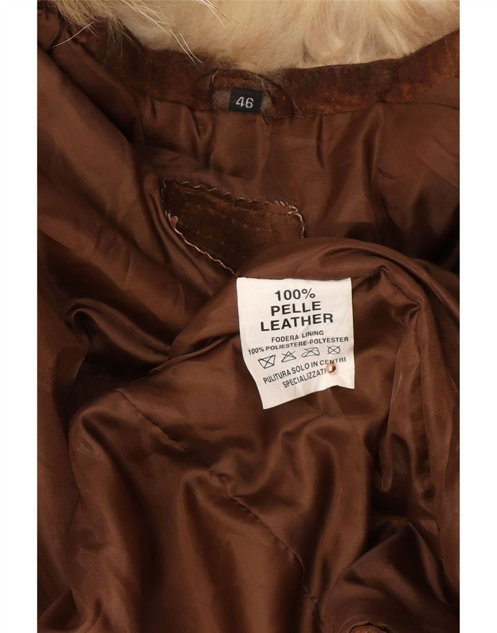 VINTAGE Γυναικείο Ανοιχτό Σουέντ Μπουφάν IT 46 Μεγάλο Καφέ Δερμάτινο