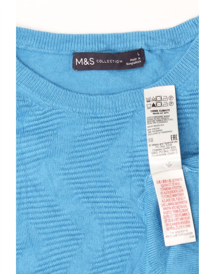 Marks & Spencer Γυναικείο πουλόβερ με λαιμόκοψη UK 16 μεγάλο μπλε γεωμετρικό