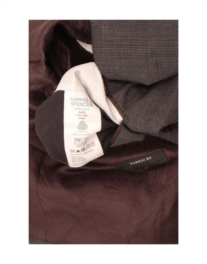 Marks & Spencer Ανδρικό σακάκι σακάκι με 2 κουμπιά UK 46 XL Grey Check Wool