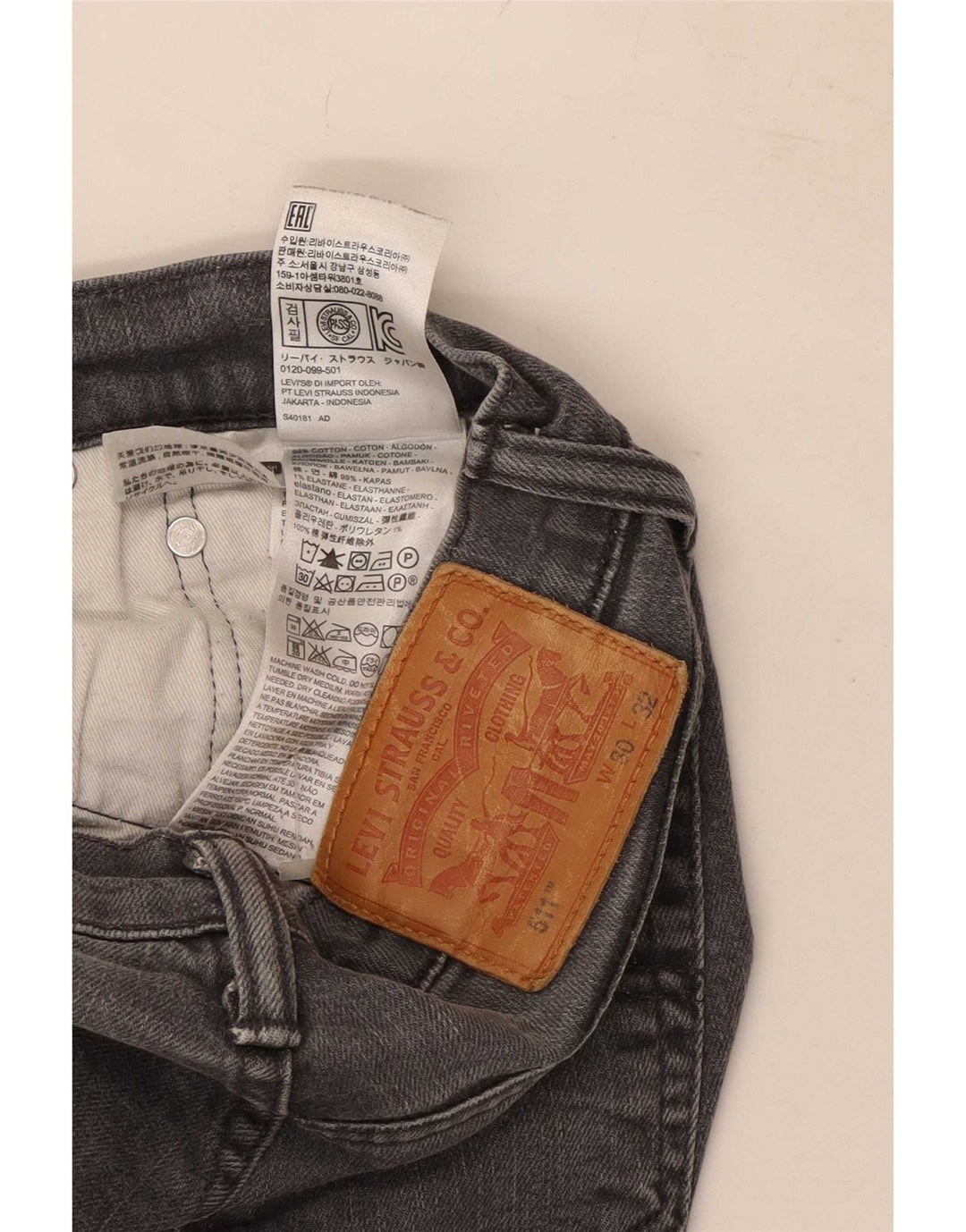 Levi's Mens 511 Slim Jeans W30 L32 Grey Cotton