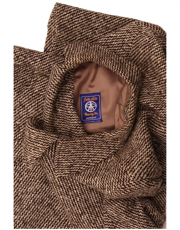 Marzotto Ανδρικό παλτό με διπλό στήθος UK 36 Μικρό καφέ ριγέ παρθένο μαλλί