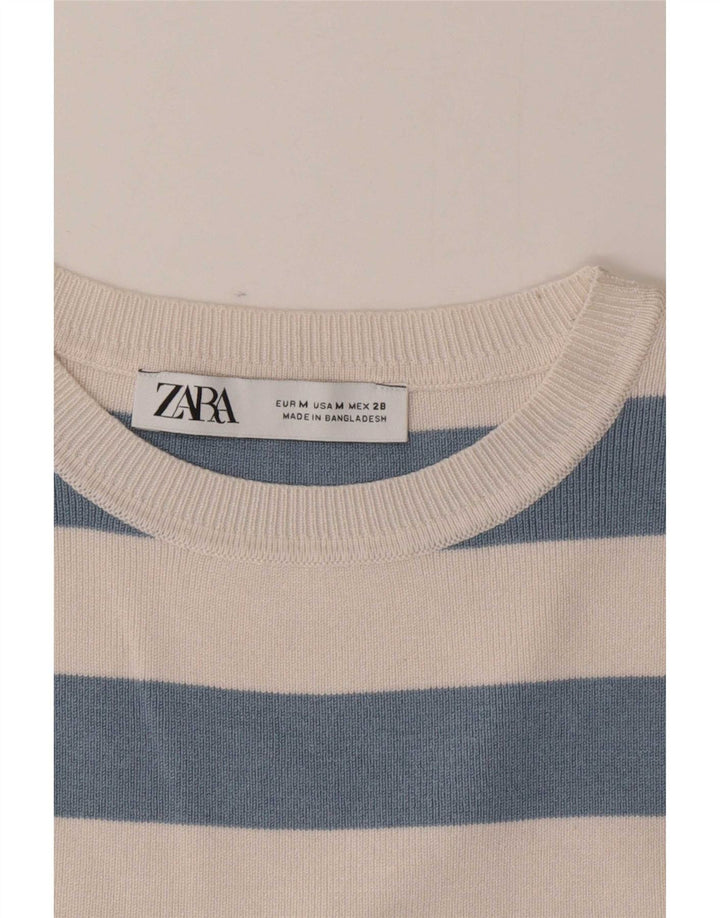 Zara Γυναικείο γιλέκο Crop UK 12 Medium Blue ριγέ