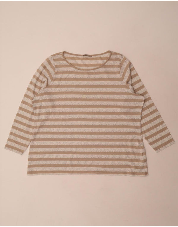 Marks & Spencer Γυναικεία μπλούζα μακρυμάνικη UK 24 4XL μπεζ ριγέ βισκόζη