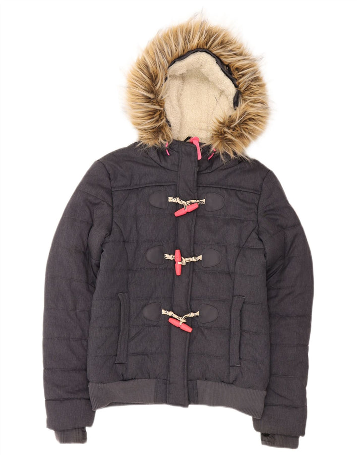 Superdry γυναικείο μπουφάν Duffle με κουκούλα UK 10 Small Grey Polyester