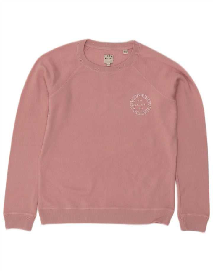 JACK WILLS Γυναικείο φούτερ μεγάλου μεγέθους Jumper UK 10 Μικρό ροζ βαμβακερό