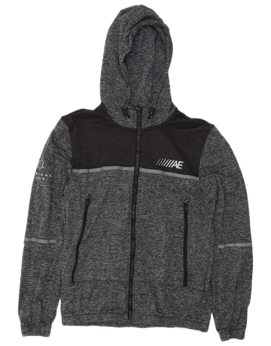 Ανδρικό πουλόβερ με κουκούλα με φερμουάρ AMERICAN EAGLE με κουκούλα σε μικρό γκρι
