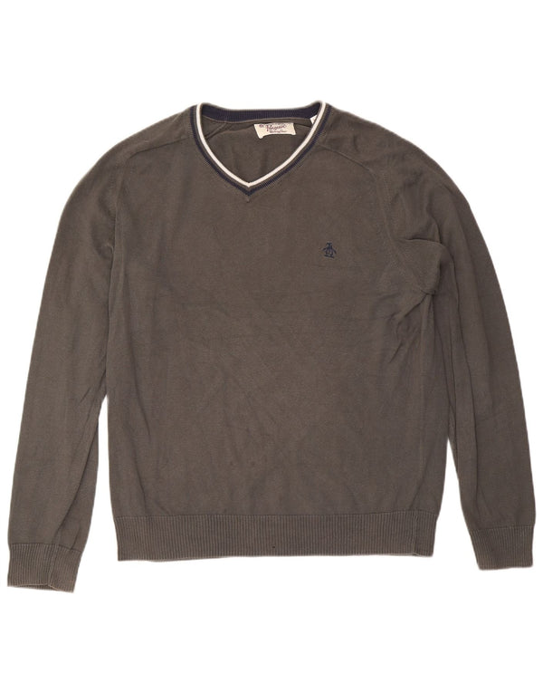Ανδρικό πουλόβερ Penguin V-Neck Jumper XL Γκρι βαμβακερό ριγέ