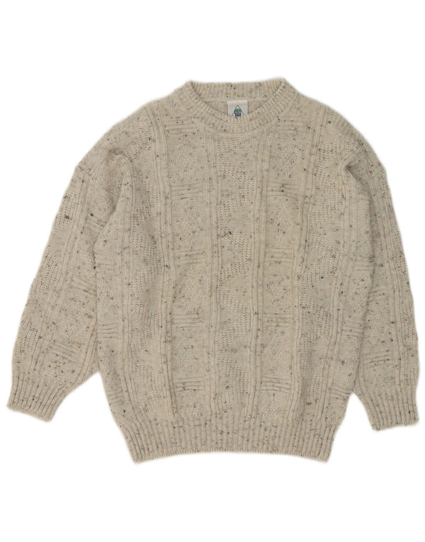 NEW FAST Mens Crew Neck Jumper Sweater Large Beige Flecked Acrylic