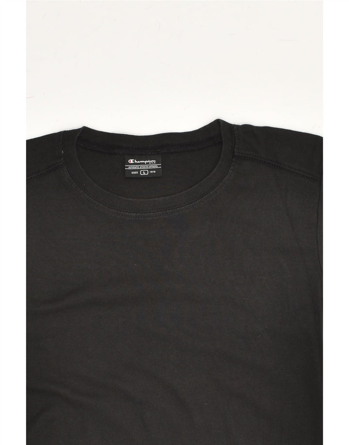 CHAMPION Womens T-Shirt Top UK 14 Large Black Cotton | Vintage Champion | Thrift | Second-Hand Champion | Used Clothing | Messina Hembry 