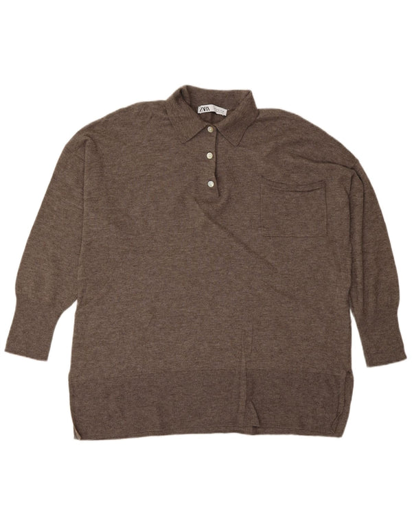 Γυναικείο πουλόβερ ZARA με λαιμόκοψη μεσαίου καφέ μαλλί