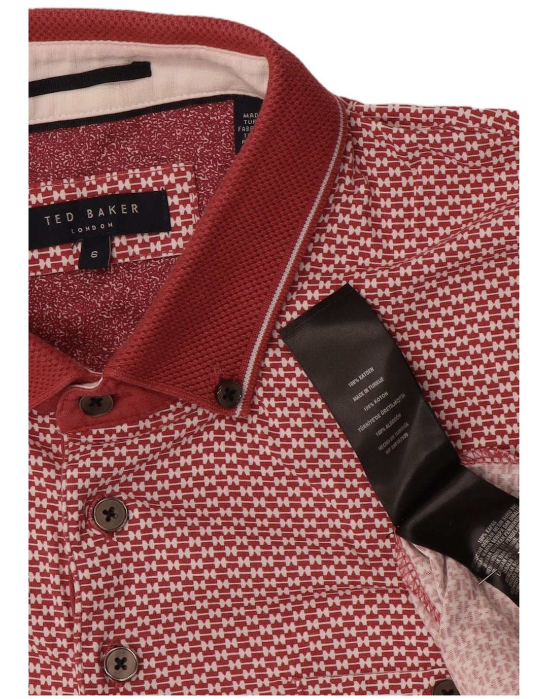 Ted Baker Ανδρικό πουκάμισο Polo Abstract Pattern Μέγεθος 6 2XL Κόκκινο βαμβακερό