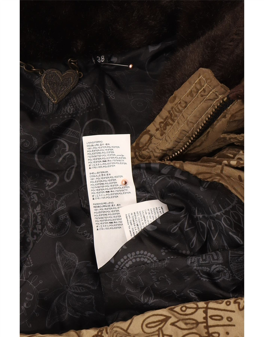 DESIGUAL Γυναικείο παλτό με γραφικό αφηρημένο σχέδιο EU 38 Μεσαίο καφέ