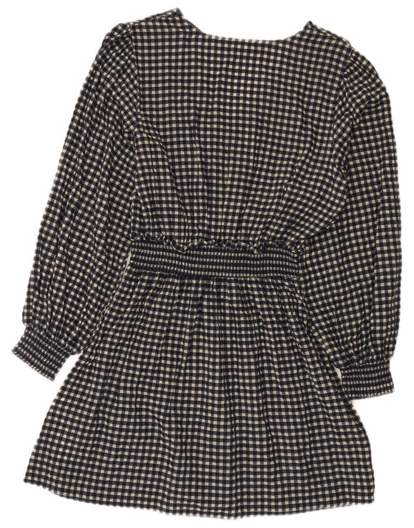 Zara Γυναικείο μακρυμάνικο βασικό φόρεμα UK 10 Small Navy Blue Gingham Cotton