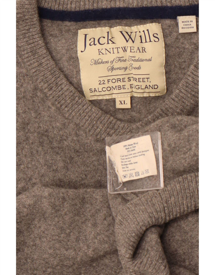 JACK WILLS Γυναικείο πουλόβερ με λαιμόκοψη V UK 18 XL Γκρι μαλλί Merino