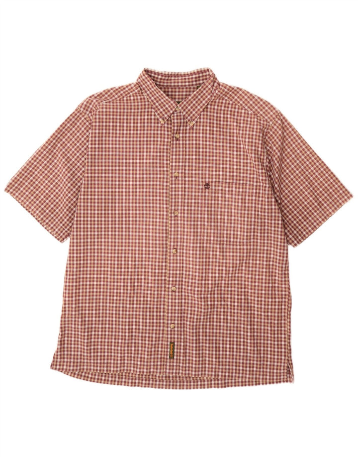 TIMBERLAND Ανδρικό κοντομάνικο πουκάμισο XL μπορντό βαμβακερό