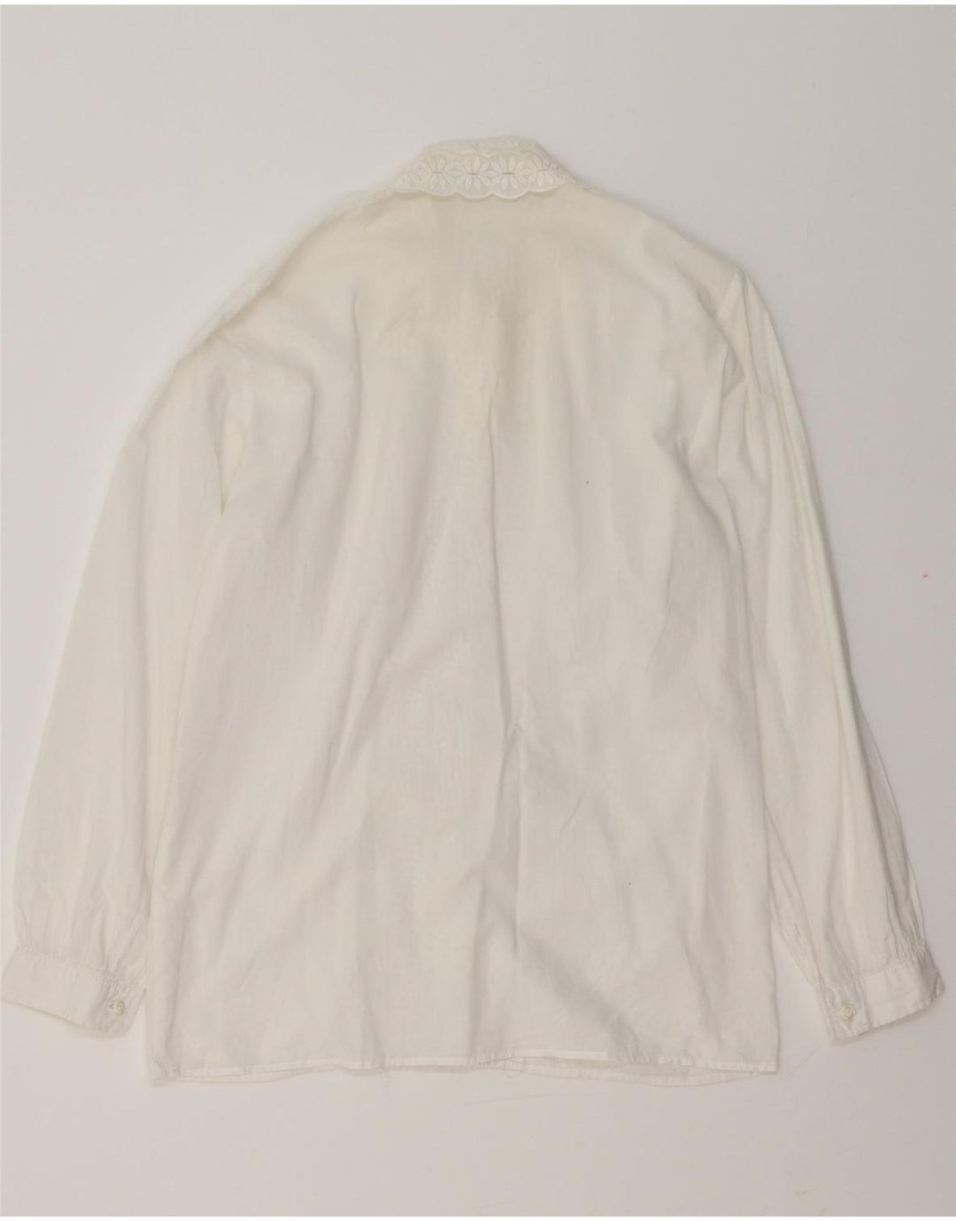 VINTAGE Γυναικείο πουκάμισο με βολάν μπλούζα UK 14 Medium White Floral