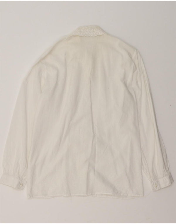 VINTAGE Γυναικείο πουκάμισο με βολάν μπλούζα UK 14 Medium White Floral