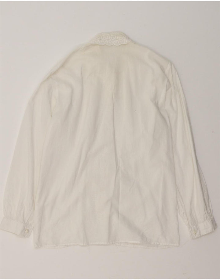 VINTAGE Γυναικείο πουκάμισο με βολάν μπλούζα UK 14 Medium White Floral
