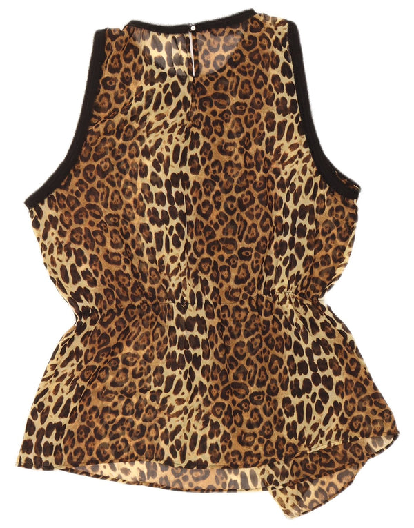 Zara Γυναικεία Αμάνικη Μπλούζα Τοπ UK 18 XL καφέ Animal Print