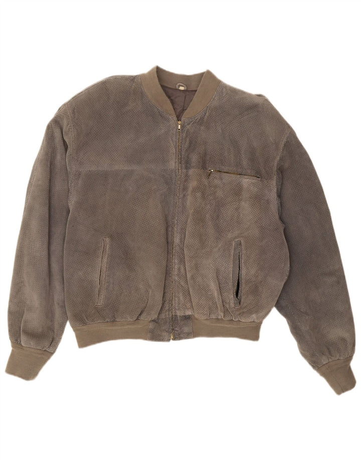Vintage Ανδρικό Suede Bomber Jacket IT 52 XL Γκρι