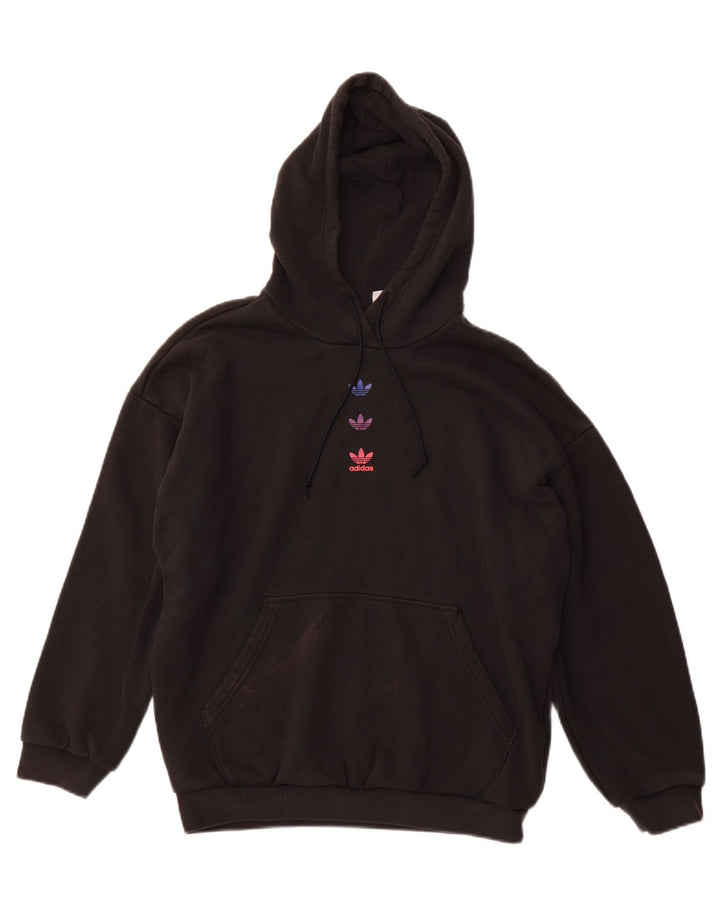 ADIDAS Γυναικεία Loose Fit Graphic Hoodie Jumper UK 14 Large Black Cotton