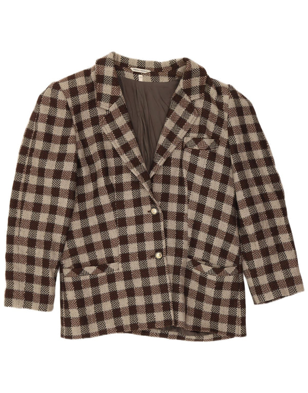 Vintage γυναικείο τζάκετ blazer 2 κουμπιών IT 46 Large καφέ Gingham Classic