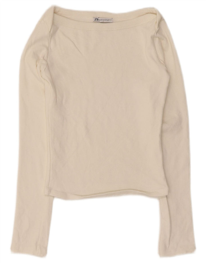 Zara Γυναικείο Crop Top Μακρύ μανίκι UK 12 Medium Off White