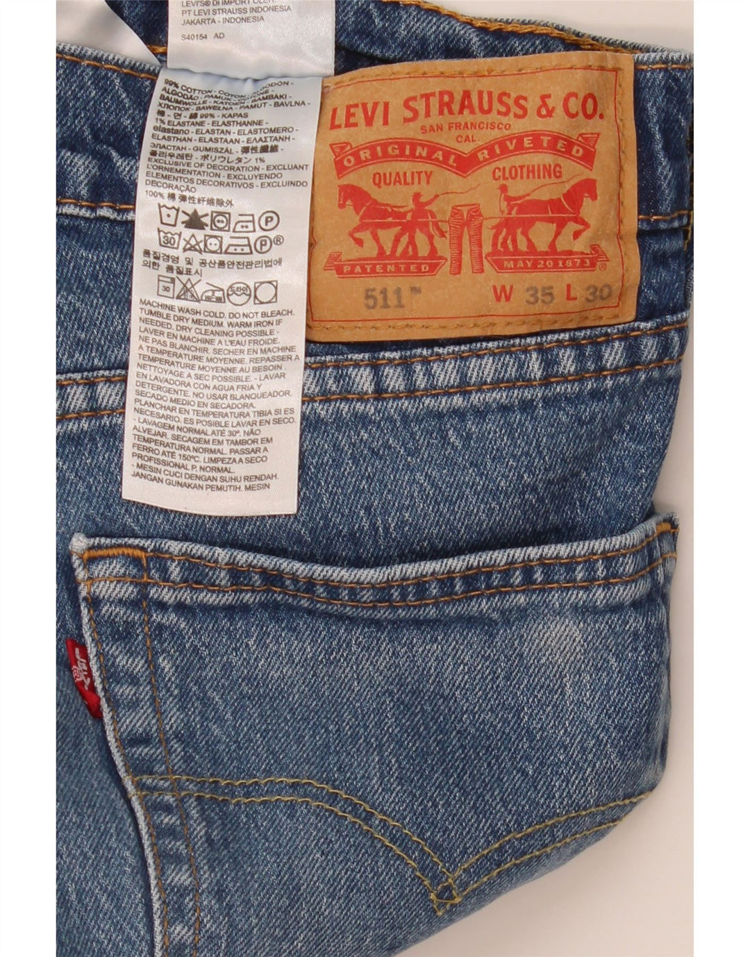Levi's Mens 511 Slim Jeans W35 L30 Blue Cotton