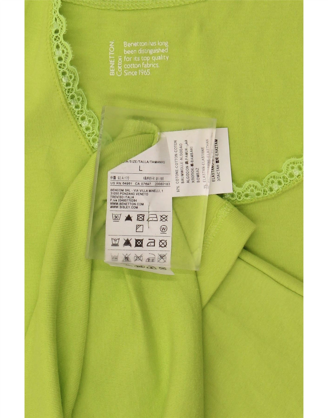 BENETTON Γυναικείο Γιλέκο Τοπ UK 14 Μεγάλο Πράσινο Βαμβακερό