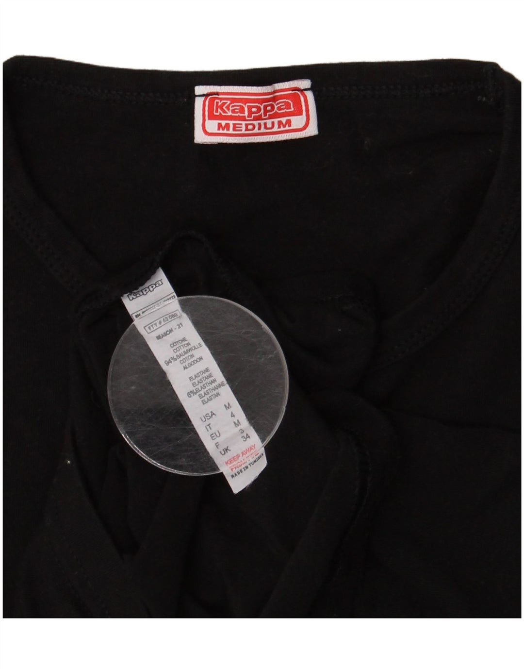 Kappa Γυναικείο T-Shirt Top UK 12 μεσαίο μαύρο βαμβακερό