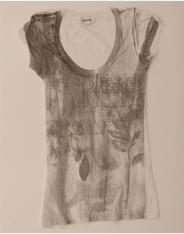 Diesel Γυναικείο γραφικό T-Shirt Top UK 2 2XS White Floral