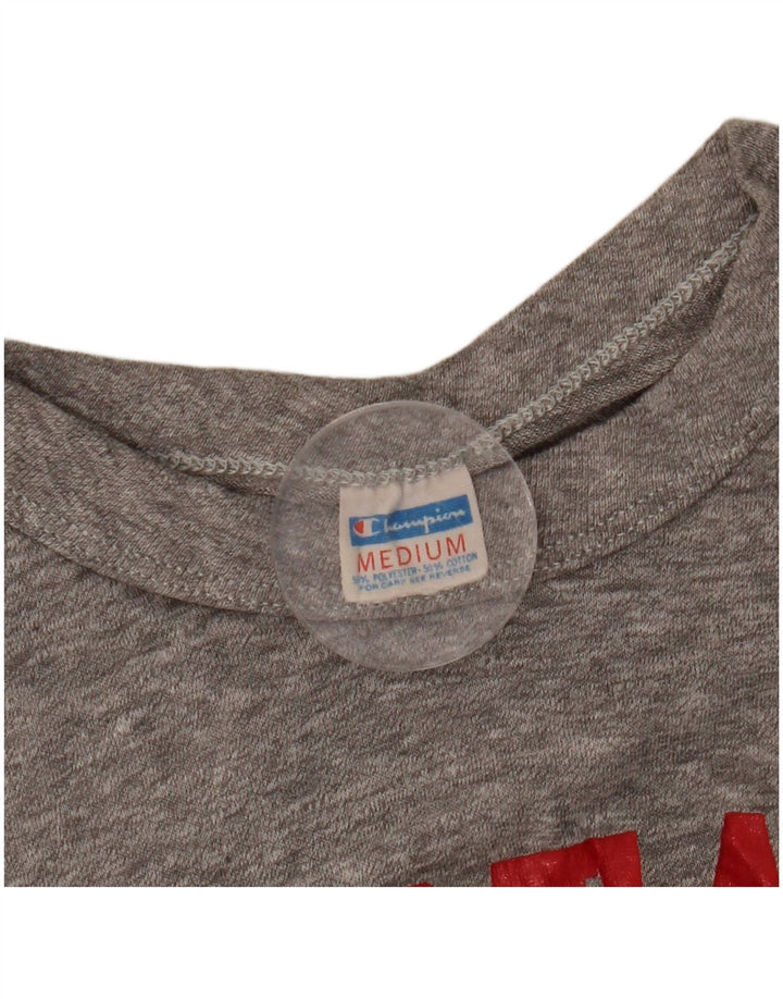 CHAMPION Γυναικείο γραφικό T-Shirt Top UK 12 Medium Grey Polyester