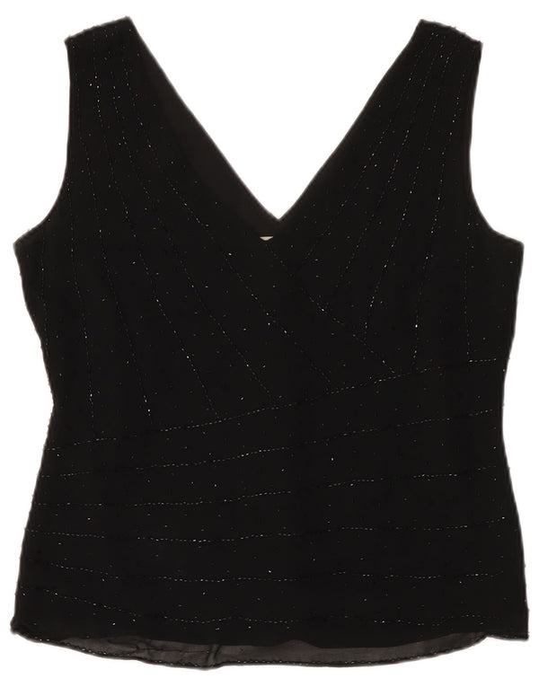 Marks & Spencer Womens Sleeveless Blouse Top UK 14 Medium Black Silk