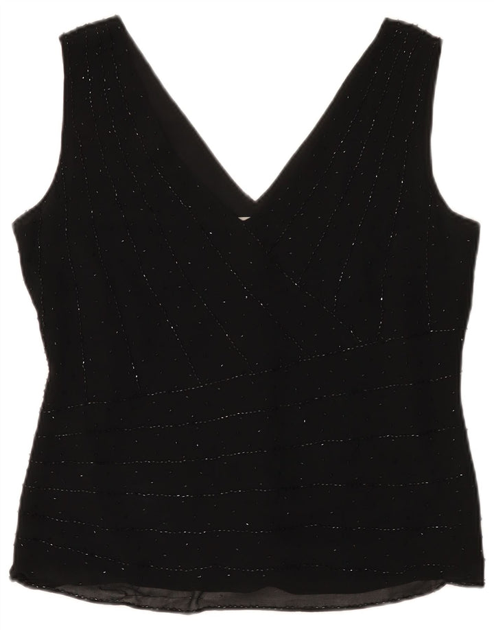 Marks & Spencer Γυναικεία Αμάνικη Μπλούζα Τοπ UK 14 Medium Black Silk