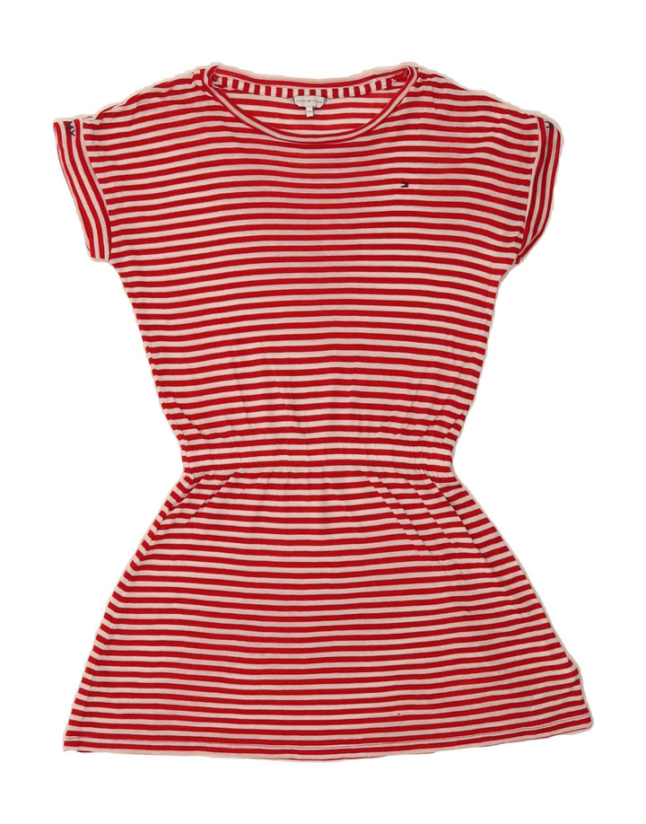TOMMY HILFIGER Girls Basic Dress 11-12 Years Red Striped Lyocell Vintage Tommy Hilfiger and Second-Hand Tommy Hilfiger from Messina Hembry 