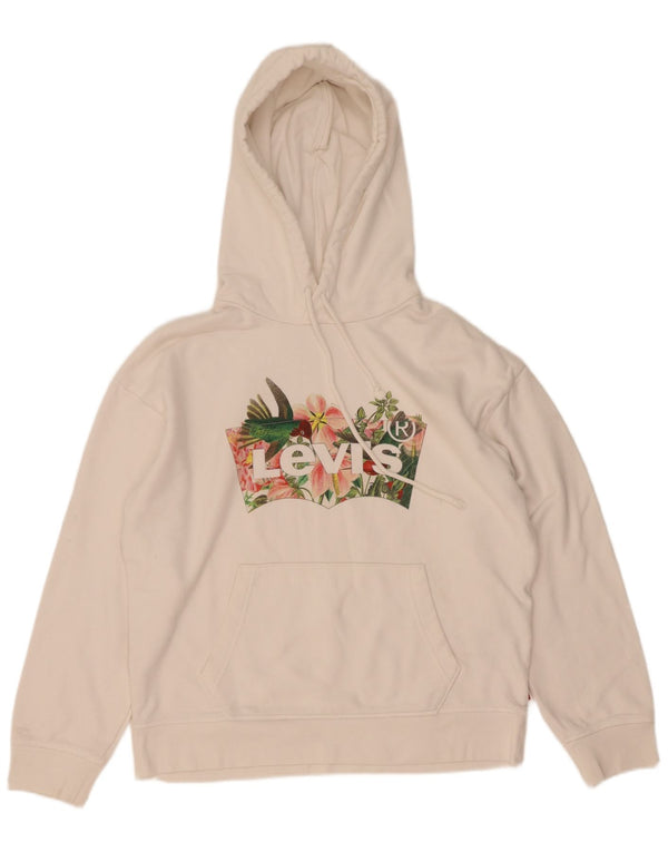 Levi's Womens Graphic Oversized Hoodie Jumper UK 10 Small White Cotton