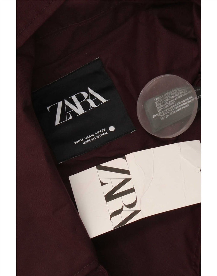 Zara Γυναικείο μπουφάν με κουκούλα Oversized Bomber UK 14 μεσαίο βαμβακερό μπορντό