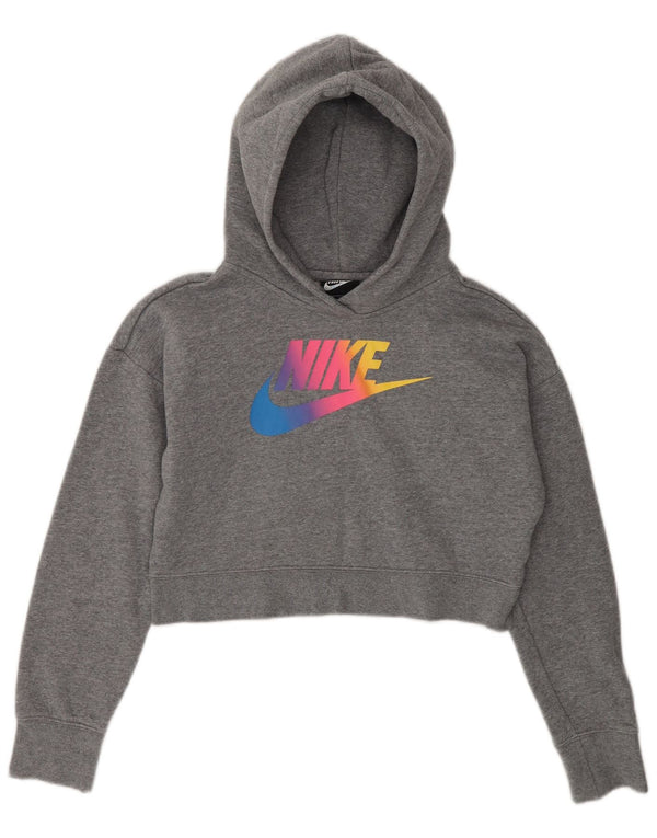 Nike Girls Graphic Crop Hoodie Jumper 12-13 ετών Μεγάλο γκρι βαμβακερό
