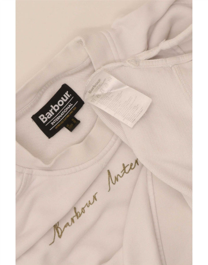 Barbour Γυναικεία γραφική μπλούζα υπερμεγέθη Jumper UK 10 Μικρό λευκό βαμβακερό