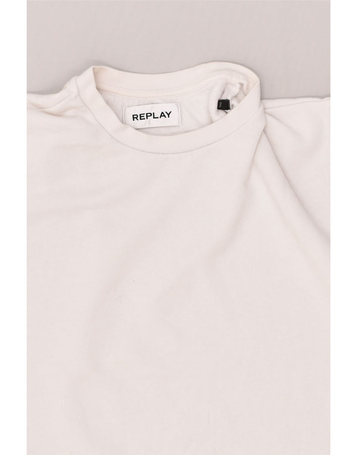 REPLAY Womens Graphic Sweatshirt Jumper UK 22 3XL White Cotton | Vintage Replay | Thrift | Second-Hand Replay | Used Clothing | Messina Hembry 