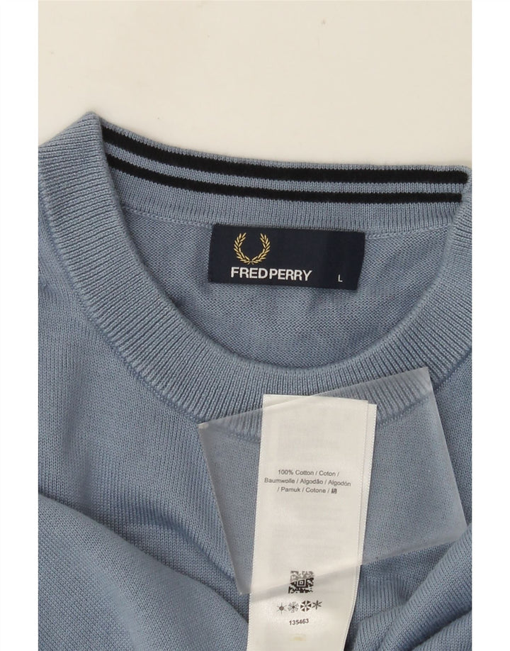 FRED PERRY Ανδρικό πουλόβερ με λαιμόκοψη, μεγάλο μπλε βαμβακερό