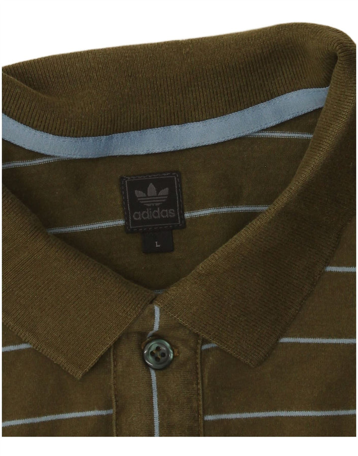 Ανδρικό μπλουζάκι Adidas Polo μεγάλο χακί ριγέ