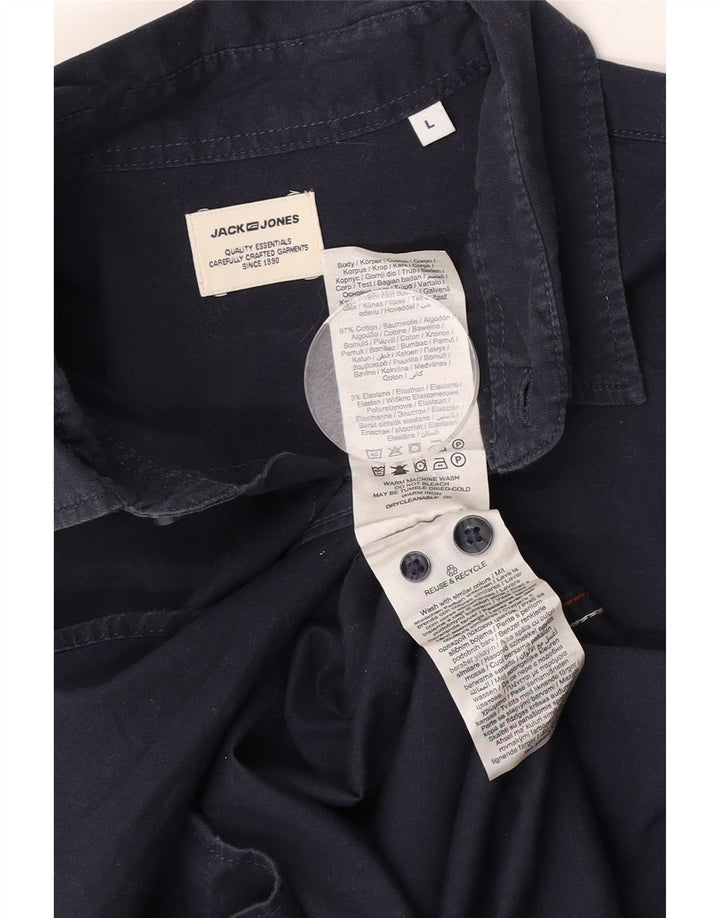 Ανδρικό πουκάμισο Jack & Jones, μεγάλο μπλε βαμβακερό