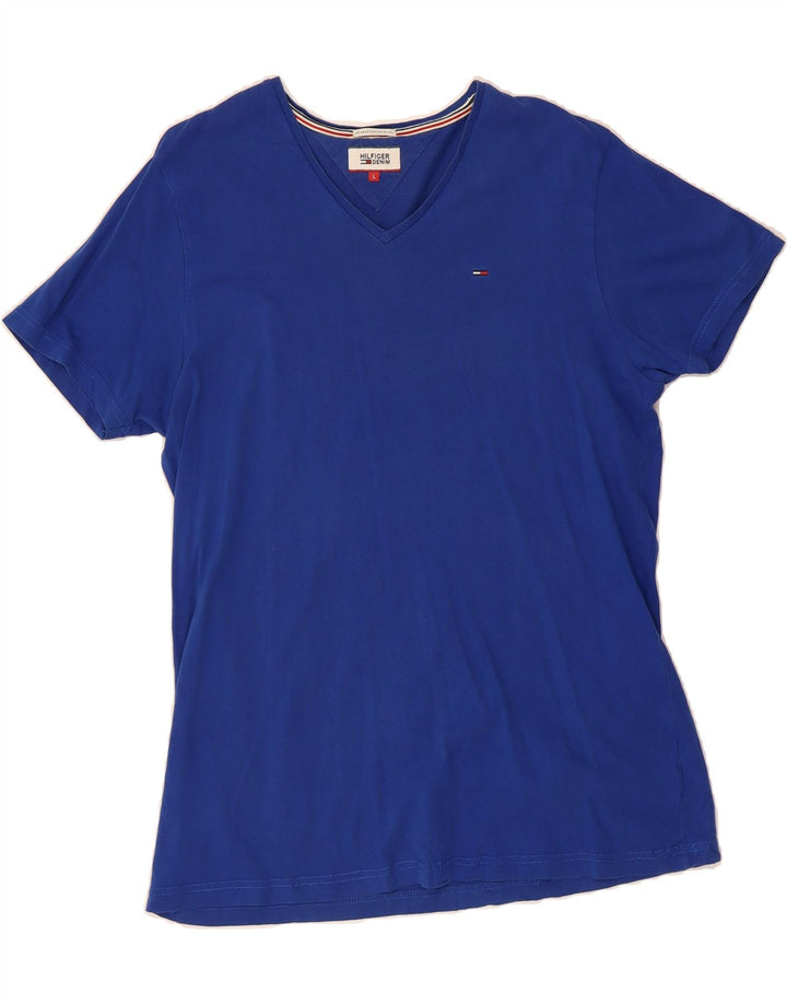 TOMMY HILFIGER Mens T-Shirt Top Large Blue Vintage Tommy Hilfiger and Second-Hand Tommy Hilfiger from Messina Hembry 